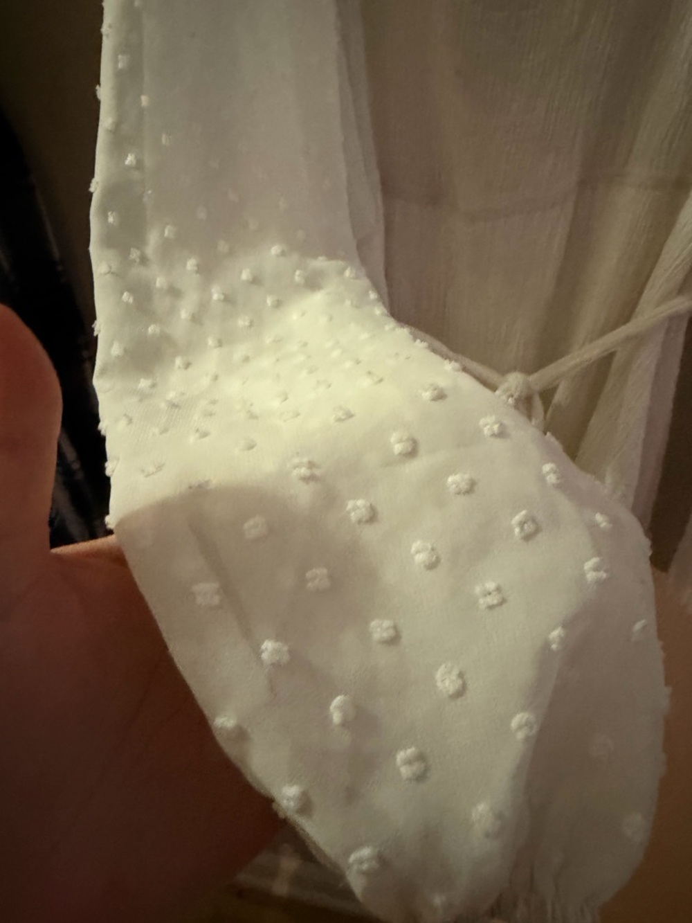 SHEIN White Curve Dress with Tie Waist with sheer dotted long sleeves. - Picture 3 of 7
